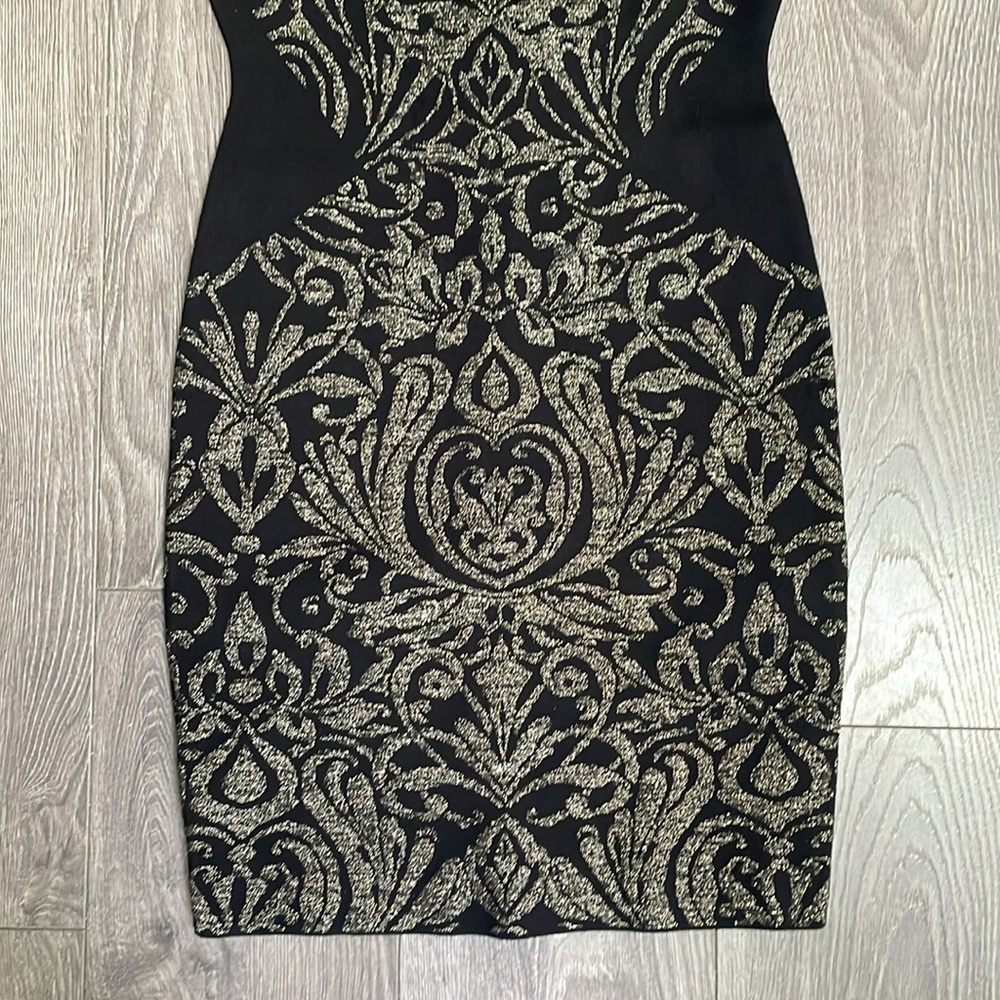 GUESS by Marciano Dress Metallic Pattern elegant Black Gold dress - Picture 3 of 12